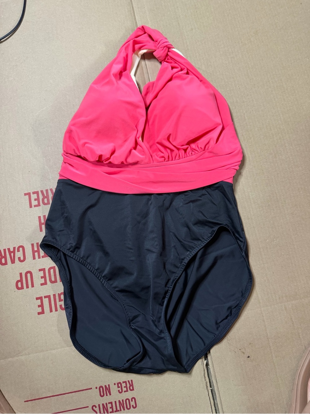 Classic Halter One-Piece Swimsuit in Hot Pink and Black